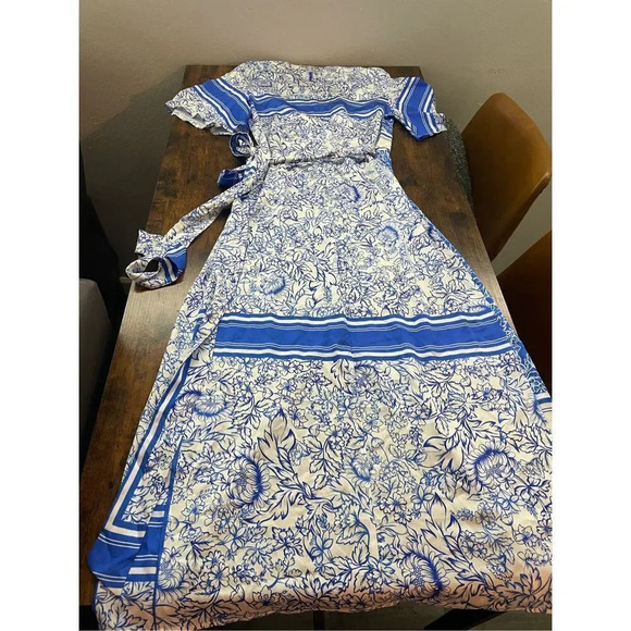 never fully dressed blue floral print wrap dress short sleeve size US 2 - Picture 6 of 10
